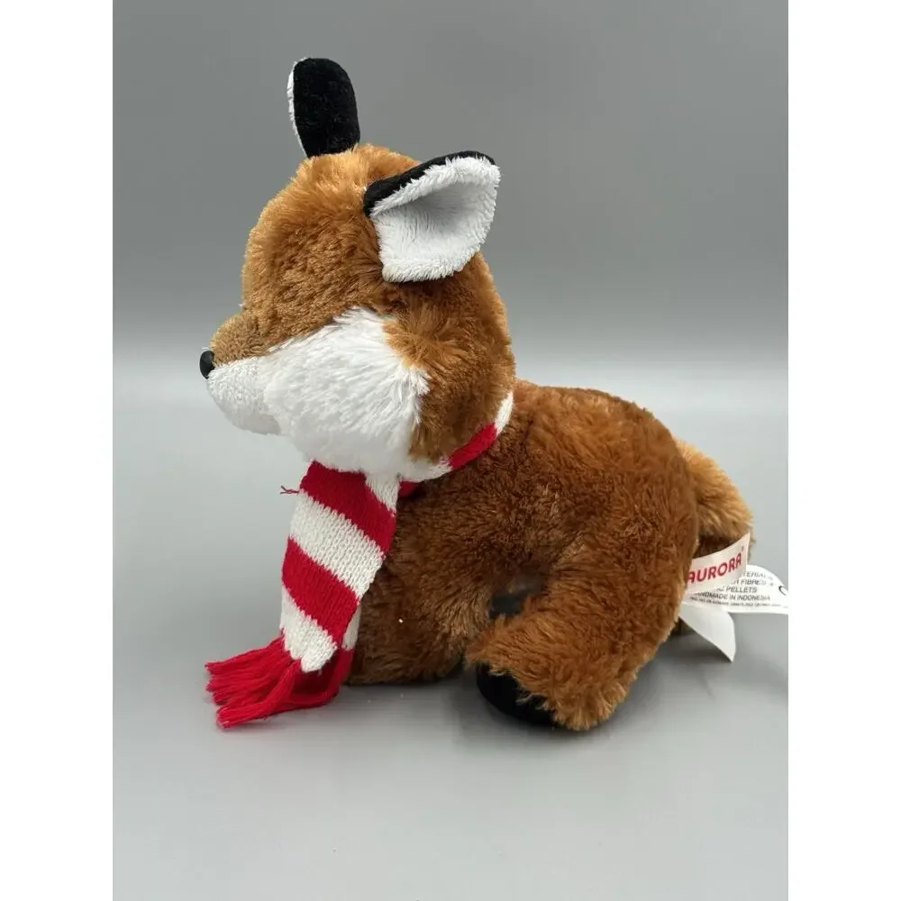 Aurora World Plush Fox Christmas Red And White Scarf 9” Stuffed Animal